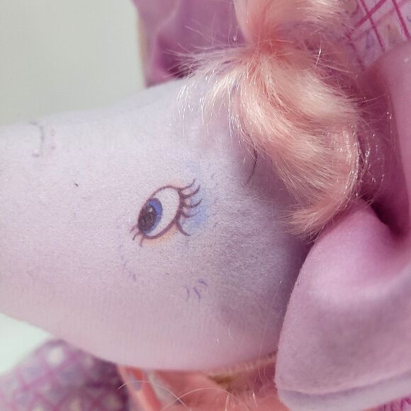 Pretty Piggies Hallmark Prissy Pig Plush 11" Southern Bell Purple Pink Tomy 1989 - Picture 10 of 16